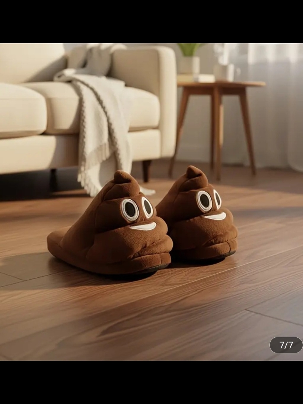 Novelty Poop Emoji Plush Slippers - Brown